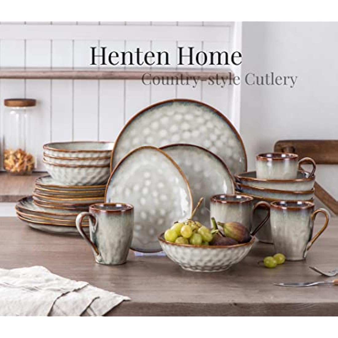 Henten Home Beige Stoneware Breakfast Plates - Handmade Set of 4