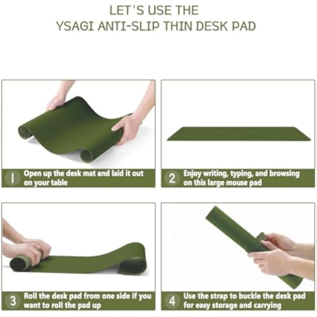 YSAGi Leather Desk Pad – Non-Slip Waterproof Writing Mat, 90x43cm Grass Green