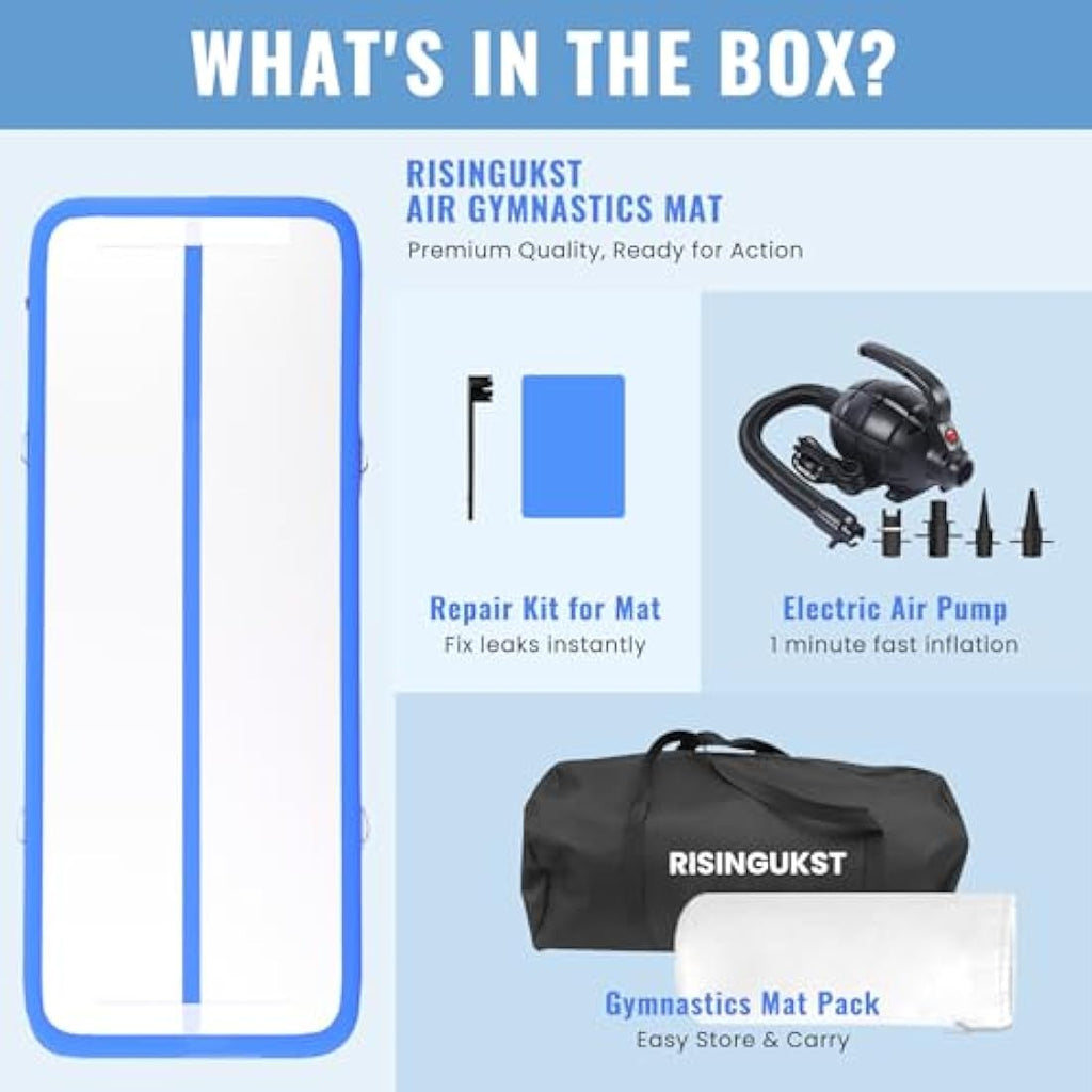 RisingUKST Inflatable Air Gymnastics Tumbling Mat – Durable PVC Training Mat
