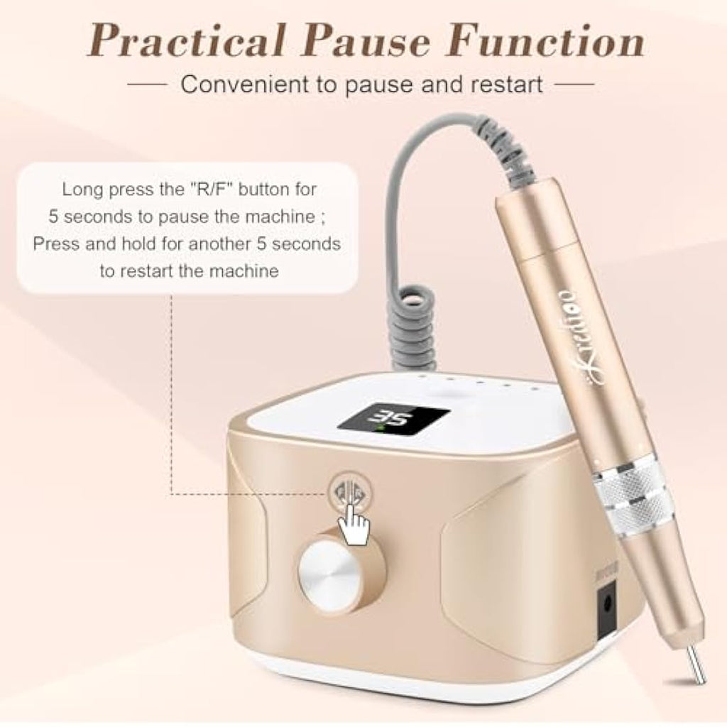 Kredioo Professional Electric Nail Drill - 35,000RPM Manicure Kit (Gold)