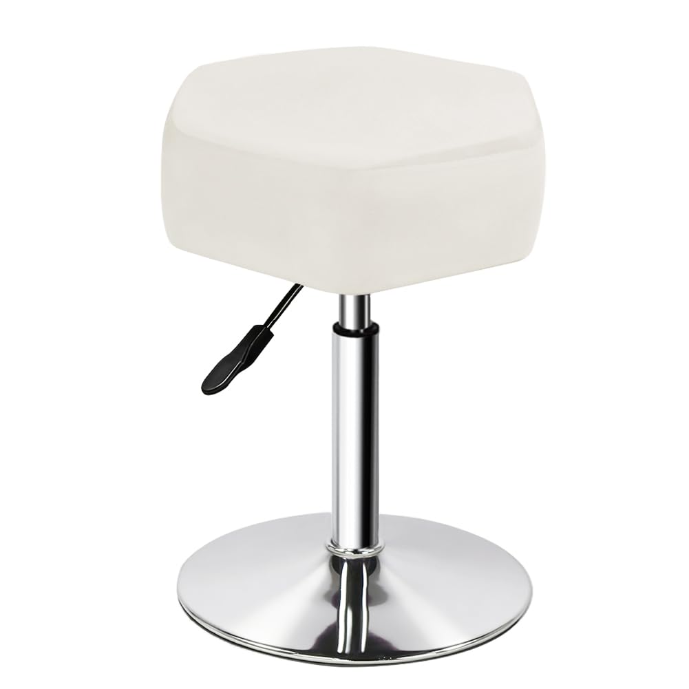 FURWOO Hexagon Beauty Stool with Velvet Cushion Height Adjustable Makeup Stool for Dressing Table SmallWhite - image 1