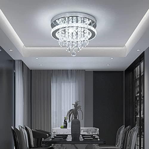 Deckrico Modern K9 Crystal Chandelier – 3 LED Flush Mount Pendant Light