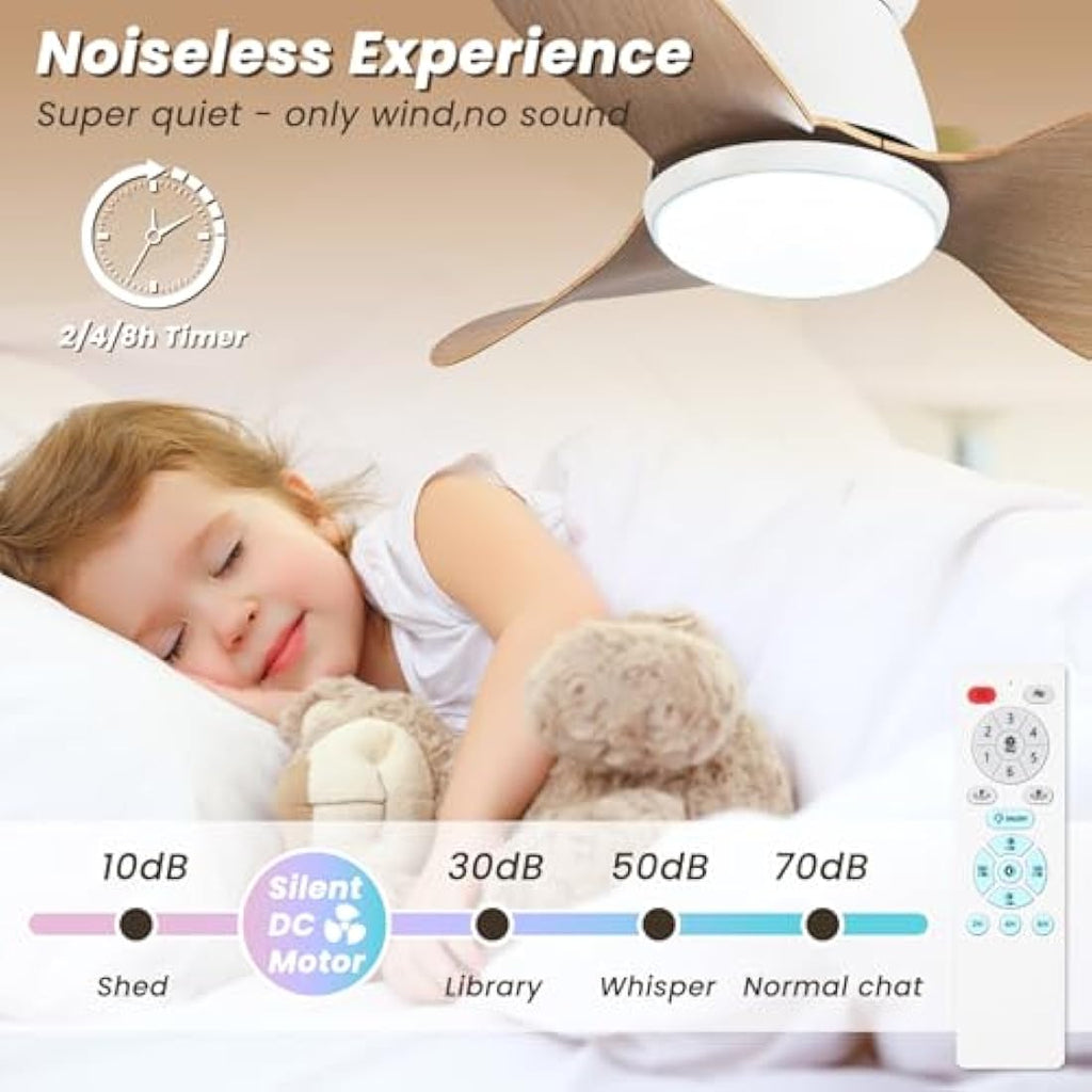 24" Mini DC Ceiling Fan with Light and Remote – 6 Speeds