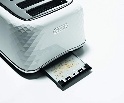 De'Longhi Brillante 4-Slice Toaster – White Faceted Kitchen Appliance