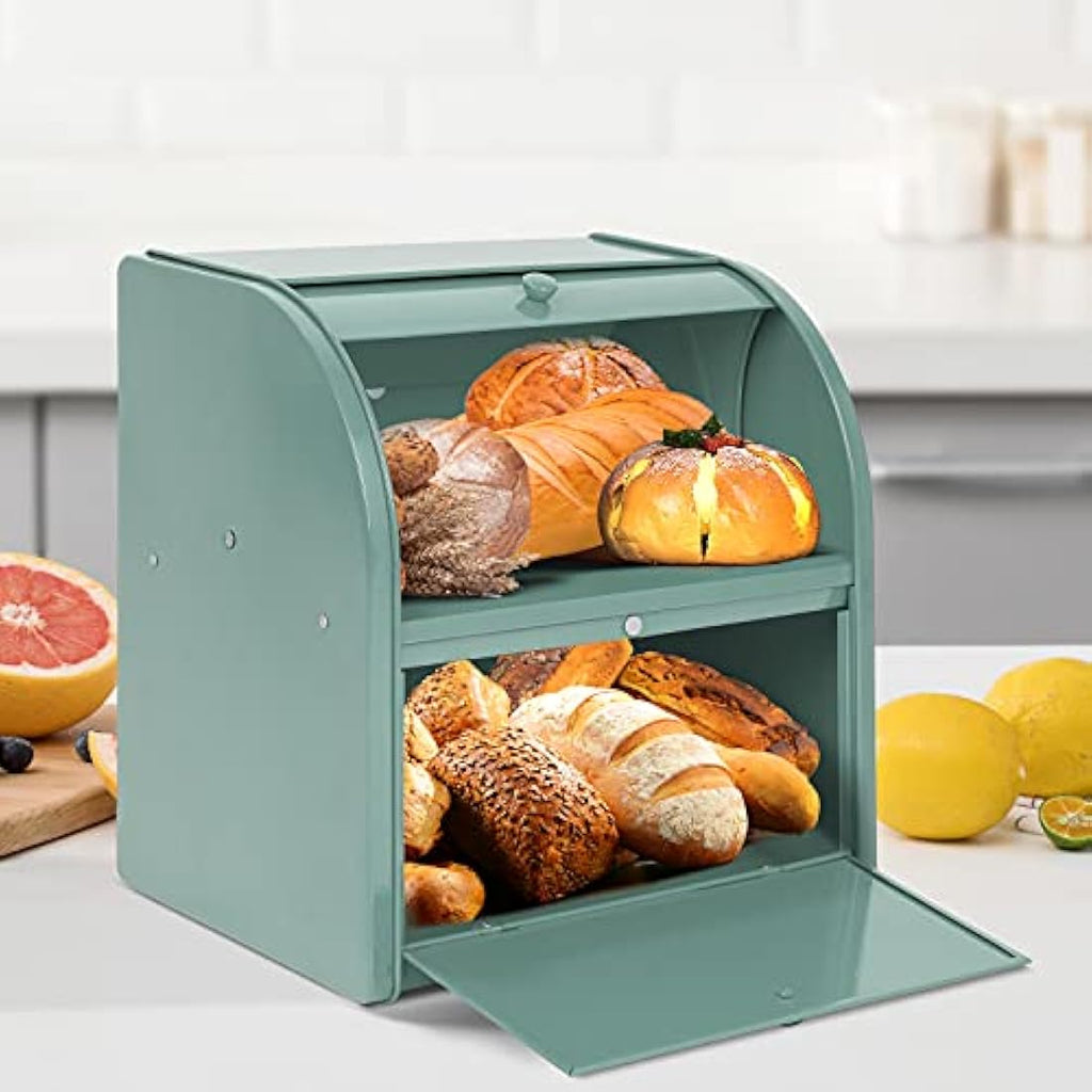 Jolof Store Double Layer Bread Bin – Large Black Stainless Steel Box