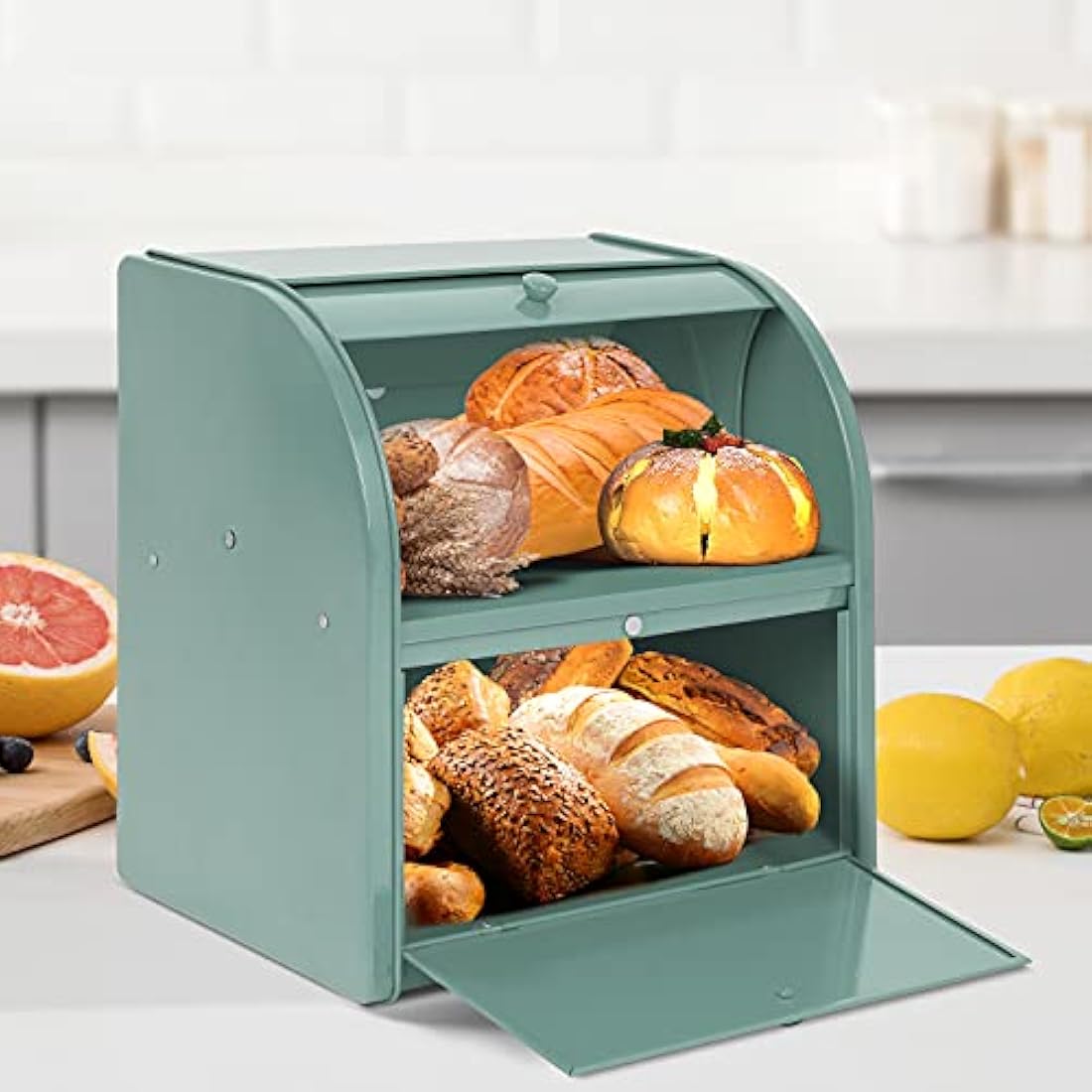 Jolof Store Double Layer Bread Bin – Large Black Stainless Steel Box