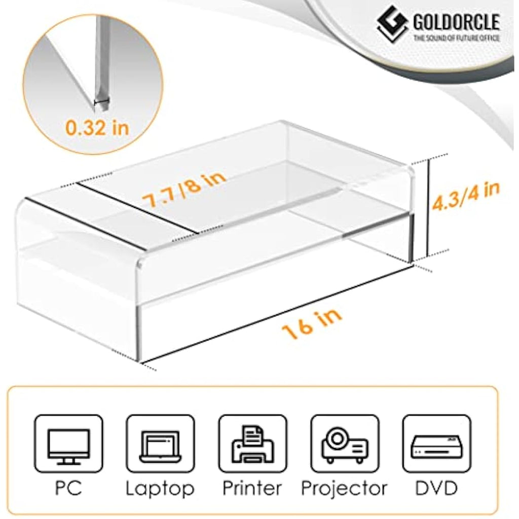 GOLDORCLE 2-Tier Acrylic Monitor Stand Riser | Clear Ergonomic Desk Shelf