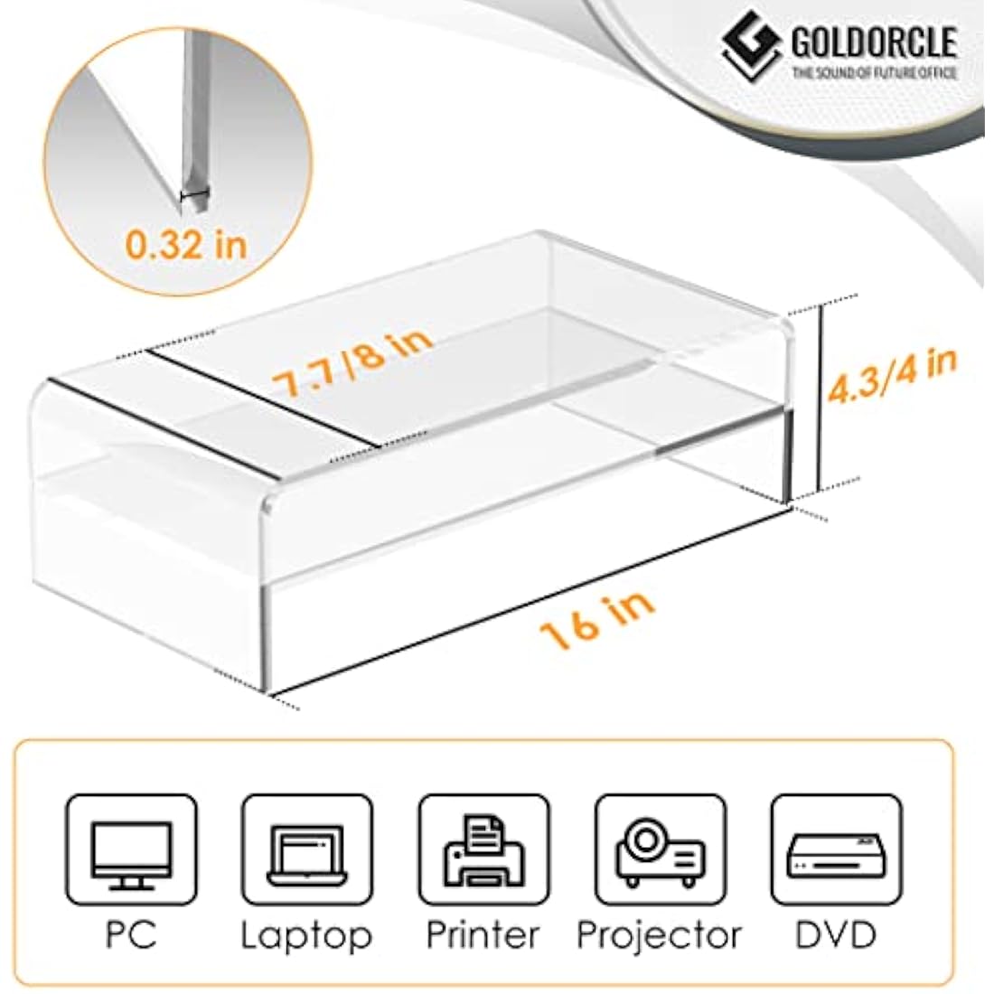 GOLDORCLE 2-Tier Acrylic Monitor Stand Riser | Clear Ergonomic Desk Shelf