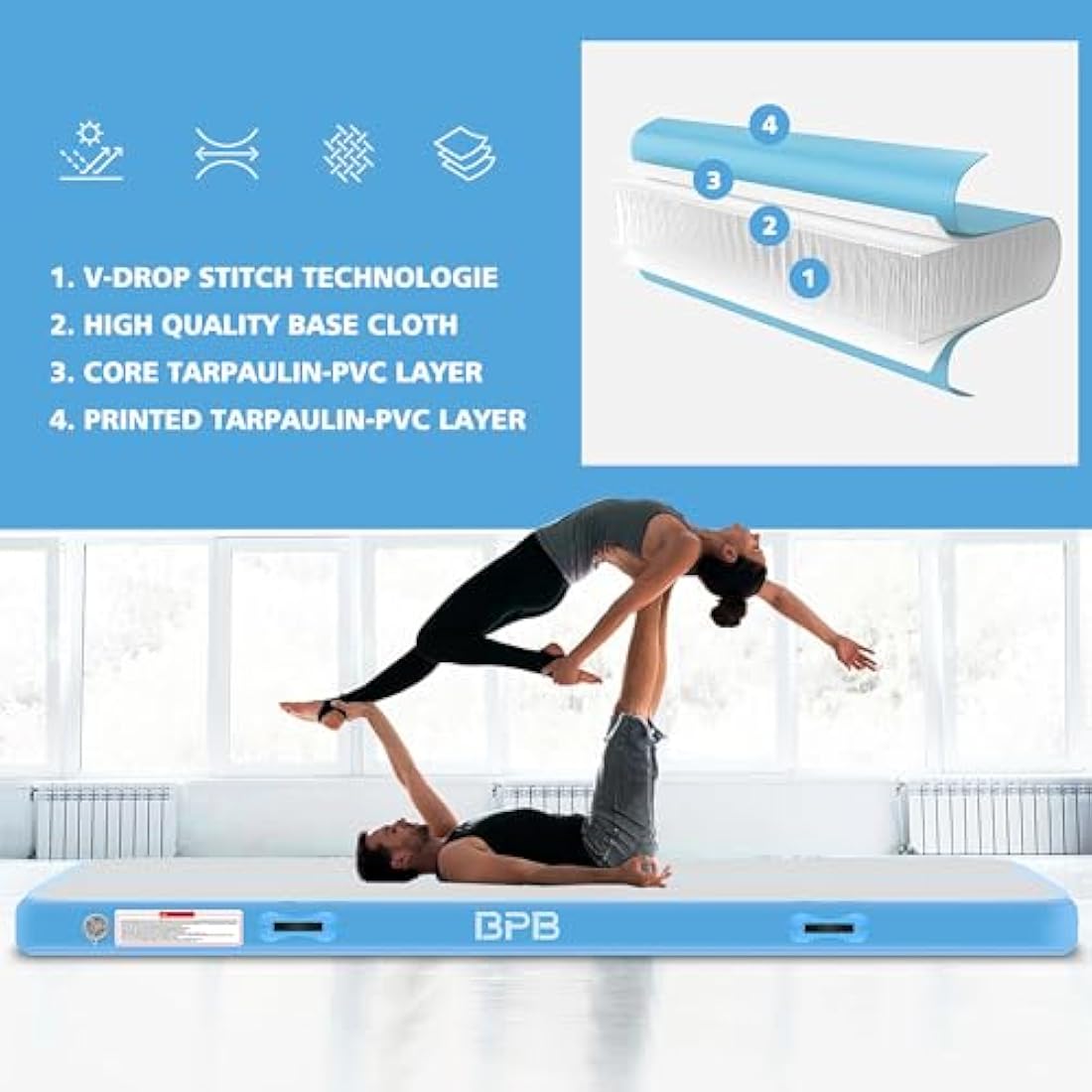 BPB 10ft Inflatable Gymnastics Tumbling Mat with Electric Pump | Air Track