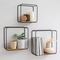 Kazai Jona Floating Wall Shelves – 3-Piece Industrial Oak & Metal Set