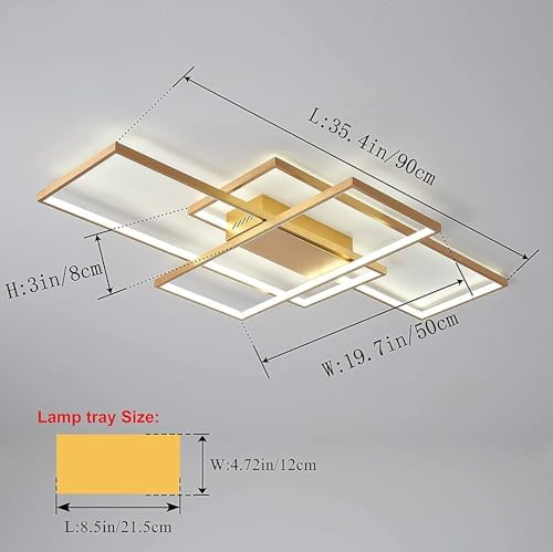 JIINOO Modern LED Ceiling Light | 50W Dimmable 3-Square Gold Chandelier
