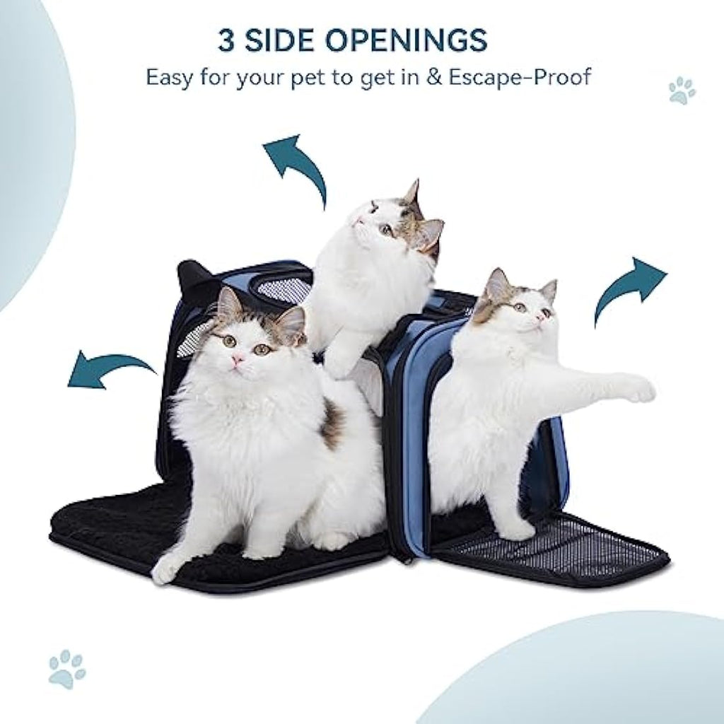Petsfit Large Soft Cat Carrier with Fleece Mat for Small Dogs - Blue