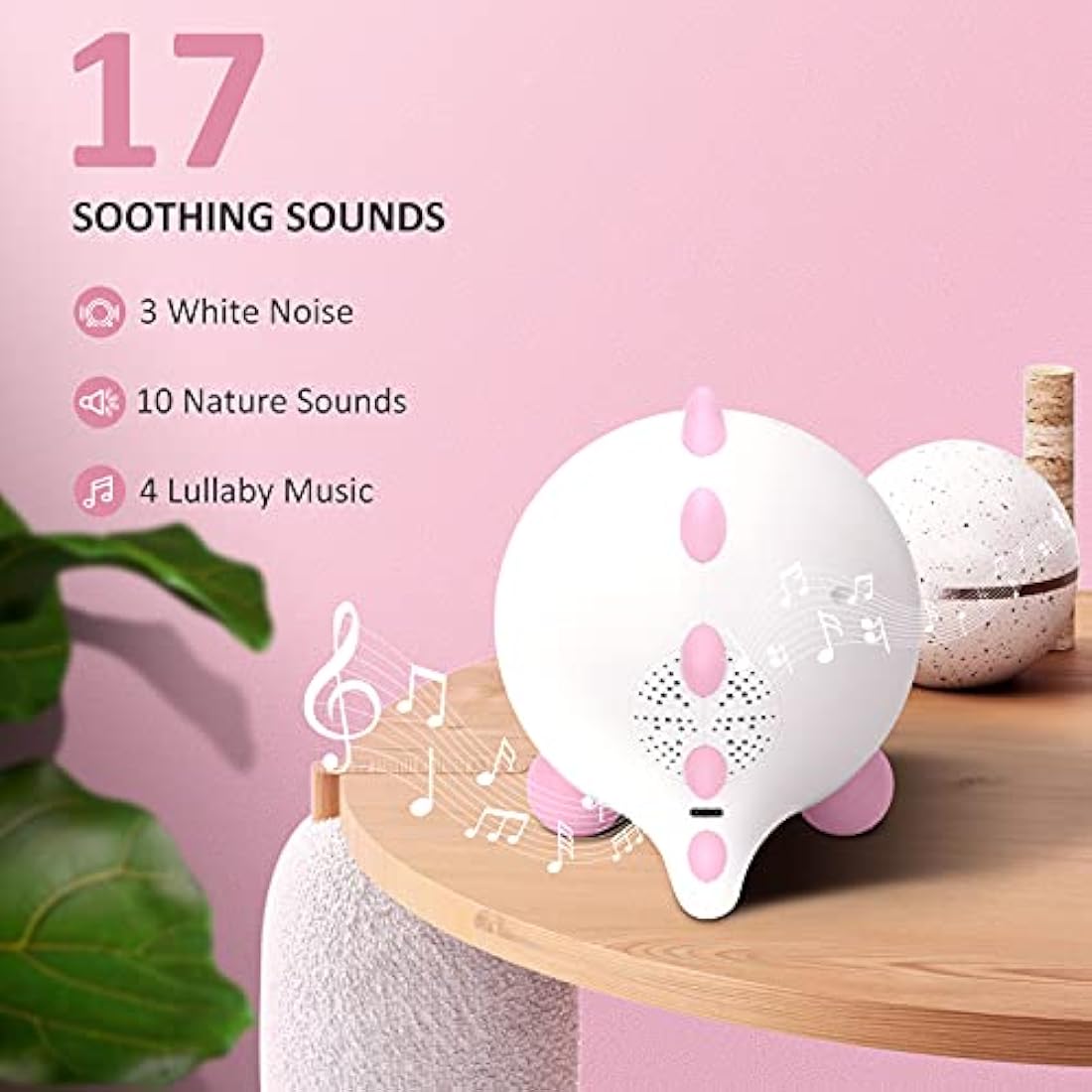 Jolof Store Kids Alarm Clock – Dinosaur Sleep Trainer & Sound Machine, Pink