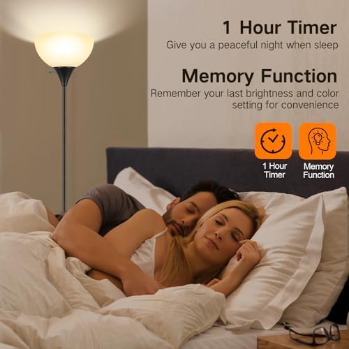 OUTON LED Torchiere Floor Lamp | Dimmable Standing Lamp with Remote