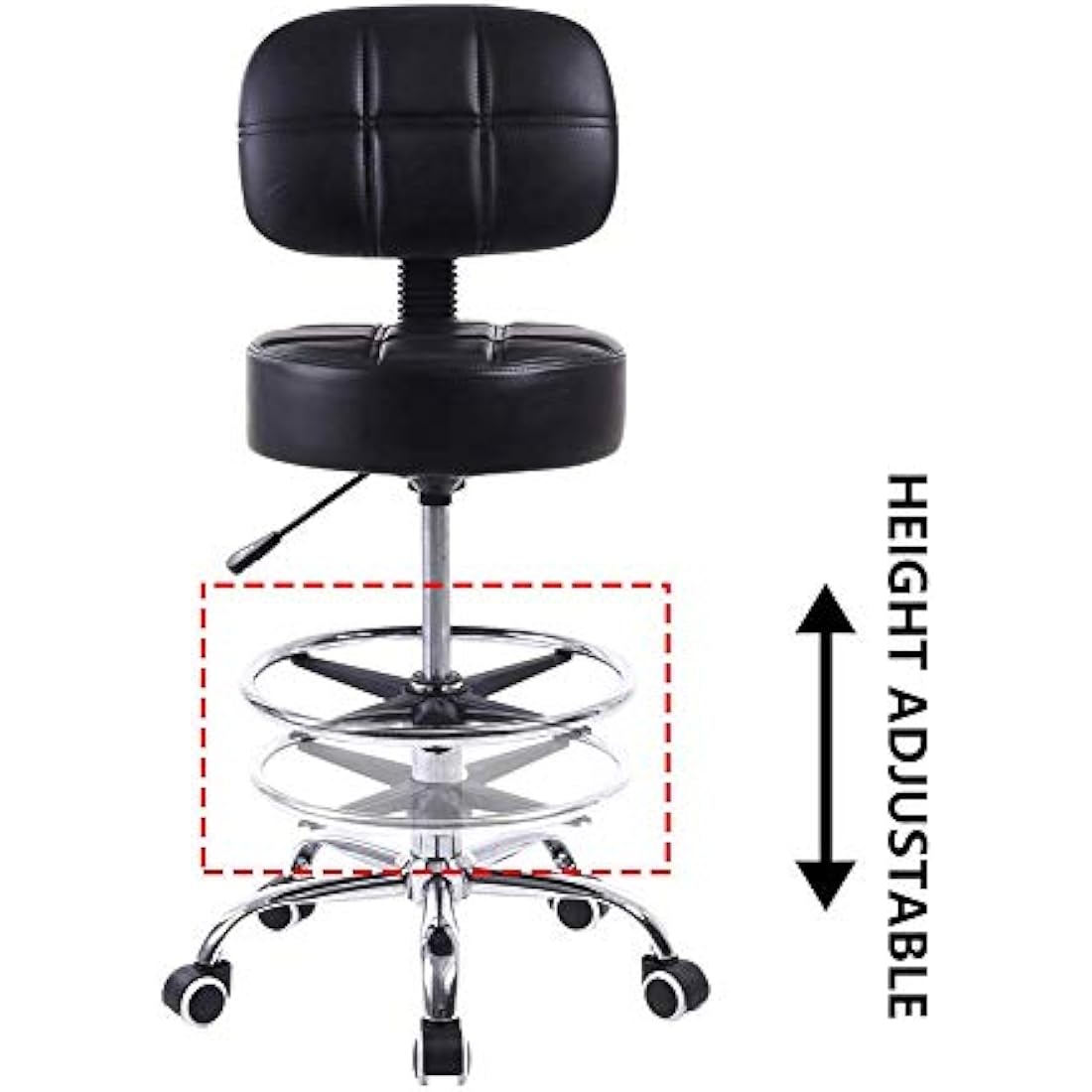 KKTONER Rolling Stool with Backrest – Adjustable PU Leather Swivel Chair
