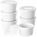 DOWAN 8 oz Porcelain Ramekins with Lids - White Soufflé Dishes, Set of 6