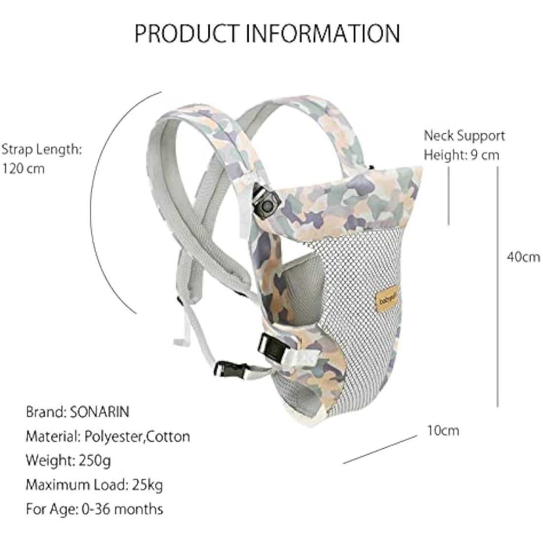 SONARIN 4-in-1 Ergonomic Baby Carrier | Breathable 3D Mesh - Camo