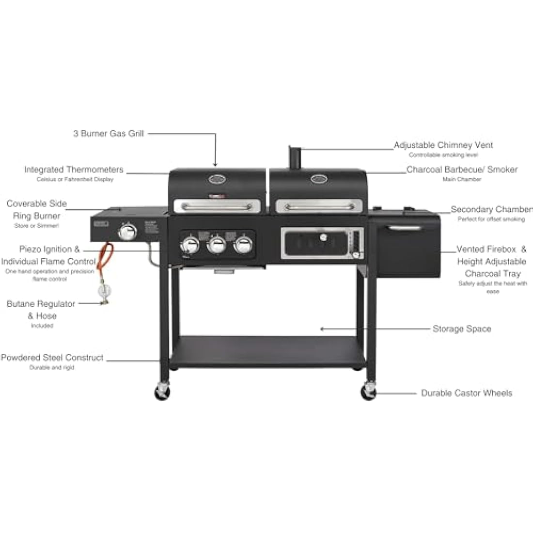 CosmoGrill Hybrid 4 Burner Dual Fuel BBQ | Gas Grill & Charcoal Smoker