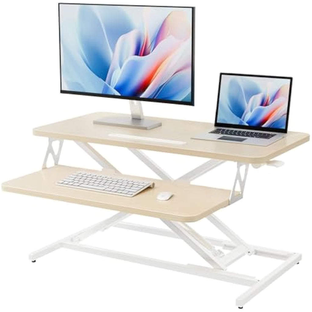 ERGOMAKER 32" Standing Desk Converter | Dual Monitor Riser - Golden Oak