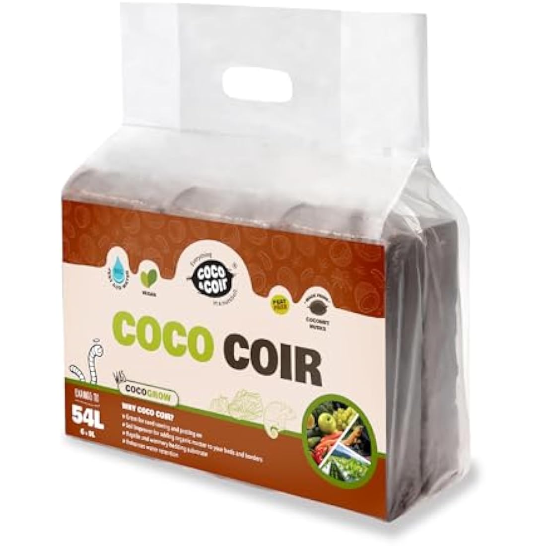 Coco & Coir Organic Peat Free Coconut Coir Compost & Reptile Bedding - 54L