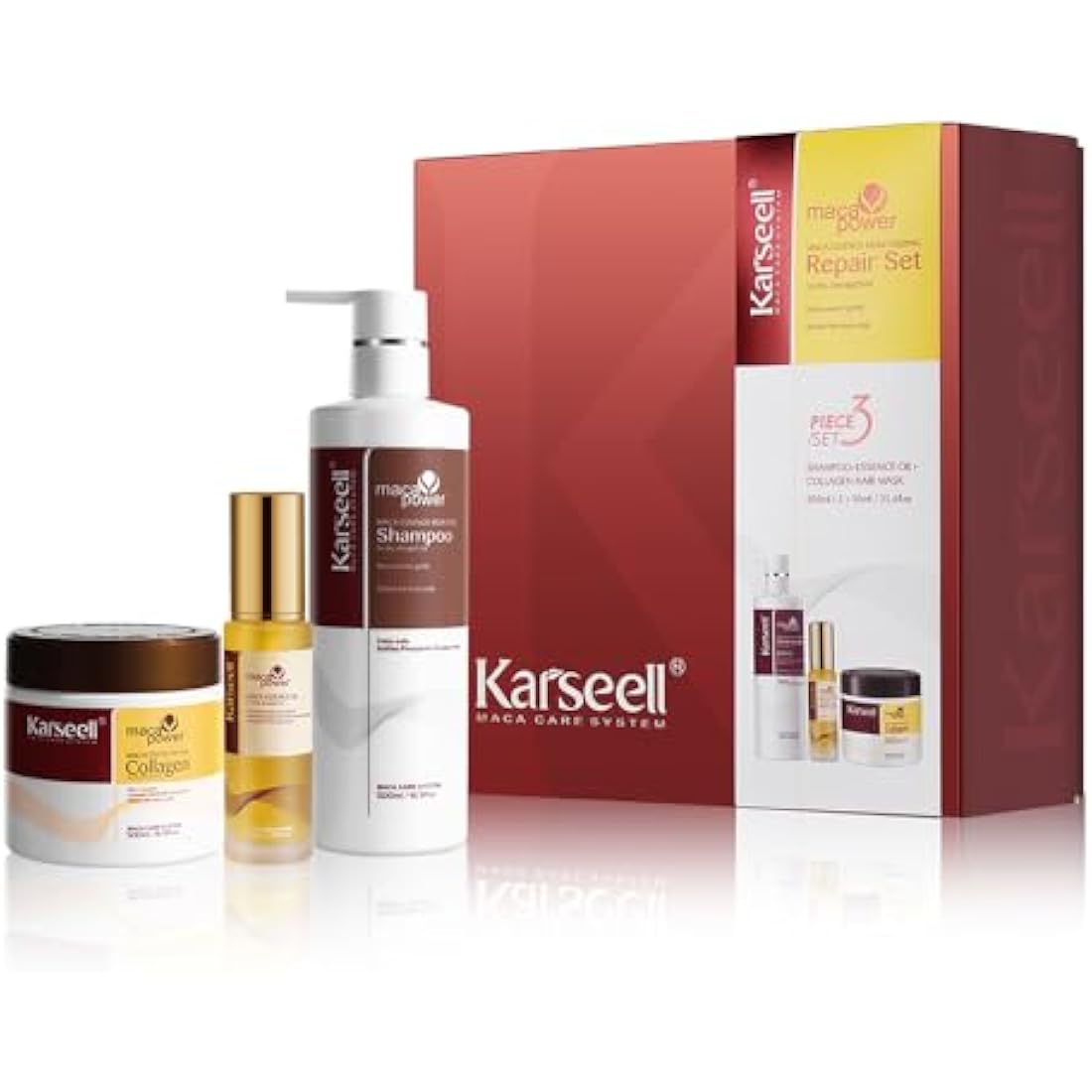 Karseell Maca Essence Hair Repair Set - Collagen Mask, Shampoo & Argan Oil
