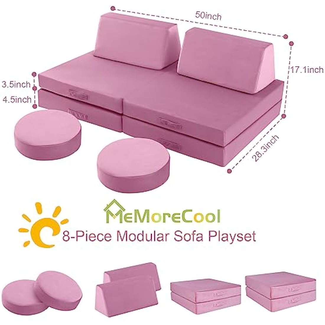 MeMoreCool 8-Piece Modular Kids Play Sofa – Convertible Foam Toddler Couch
