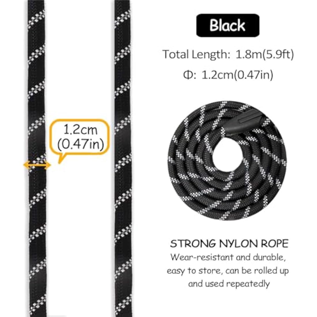 Aitodos 1.8m Reflective Rope Dog Lead | Anti-Pull Training Leash - Black