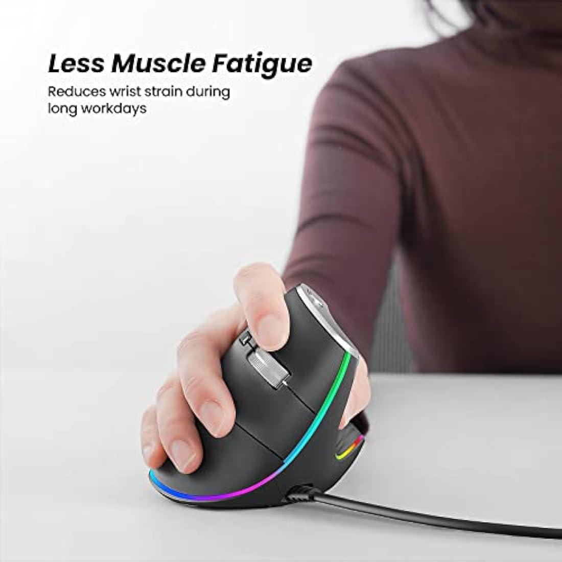 Nulea Wired Vertical Ergonomic Mouse – 3200 DPI & 11 RGB Modes, Grey