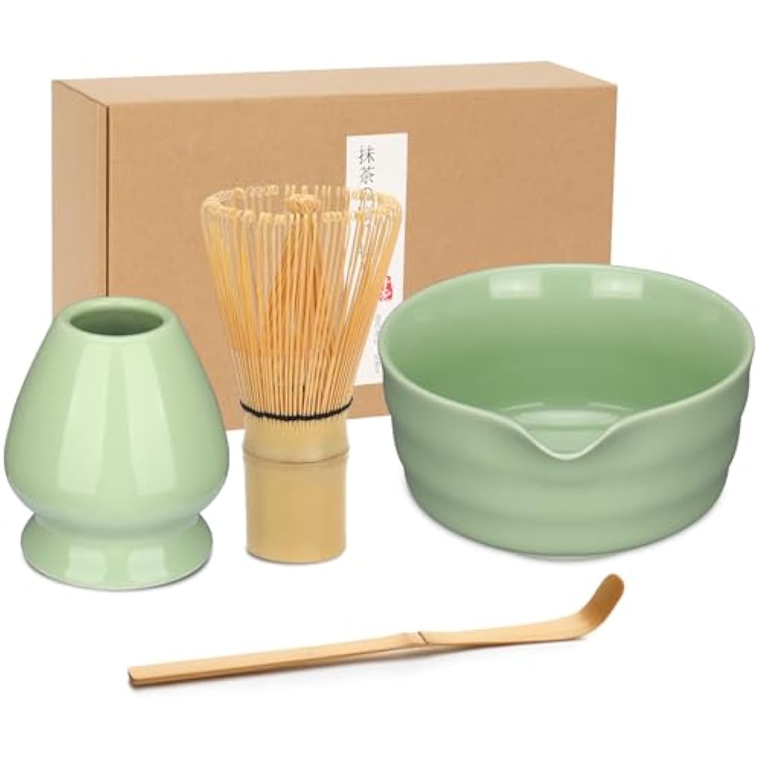 Geebuzz 6-Piece Matcha Whisk Set – Bamboo Whisk and Ceramic Bowl, Green