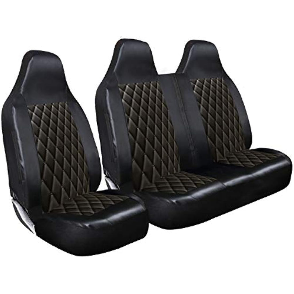 Renault Trafic Van Seat Covers – Black Quilted Leather 2+1 Set