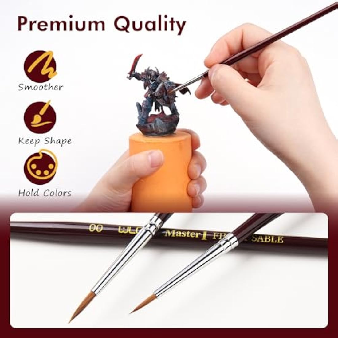 Kolinsky Sable Detail Paint Brushes - 3pc Miniature Set
