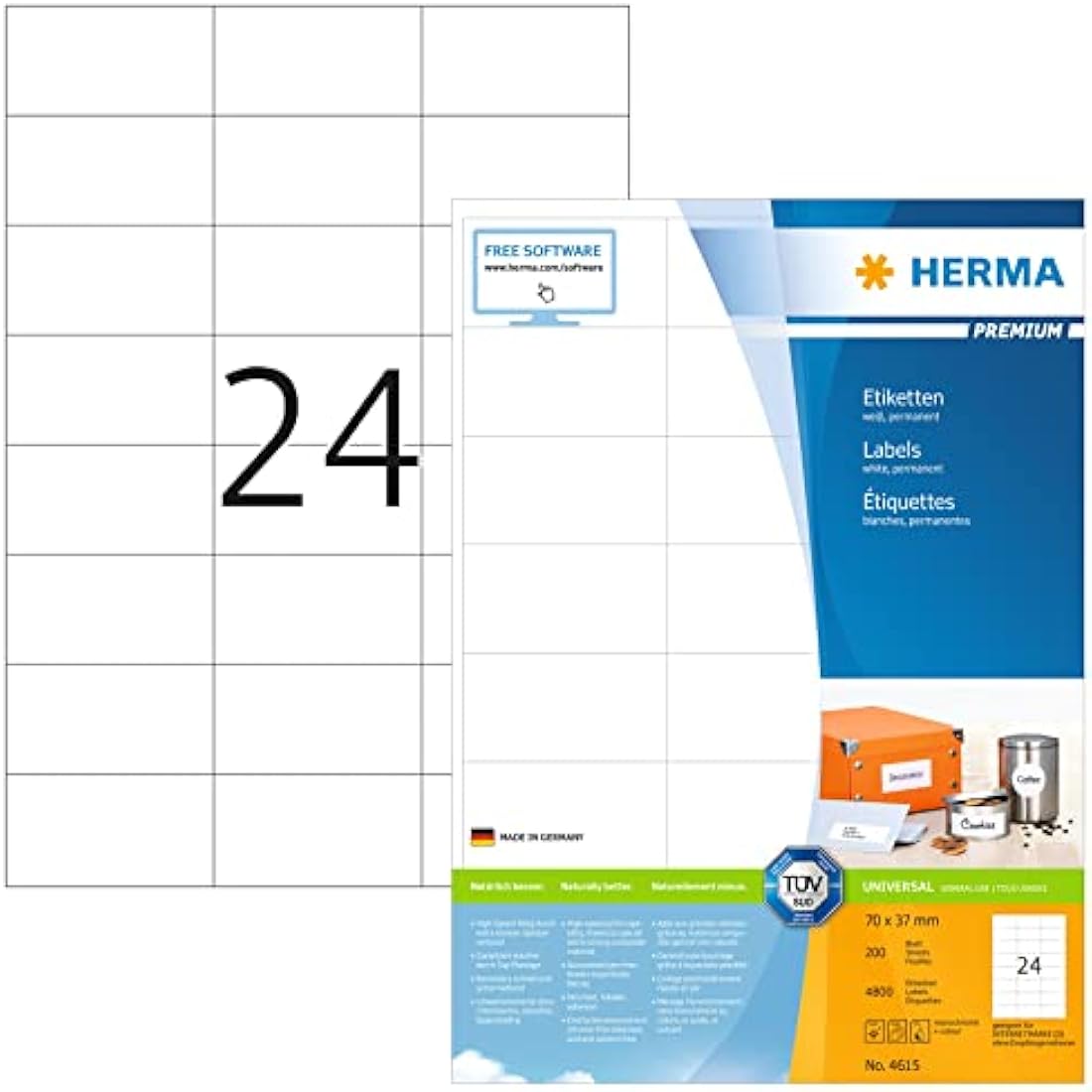 HERMA White Address Labels | 70 x 37 mm A4 Sheets | 4800 Self-Adhesive Labels