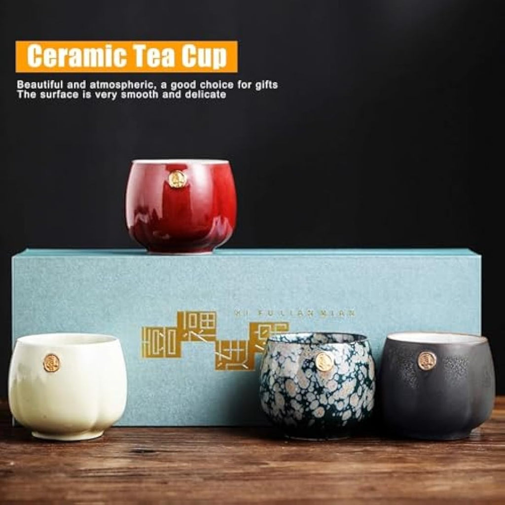 Jolof Store 4-Piece Ceramic Kung Fu Tea Cup Set – Retro Sake Mugs