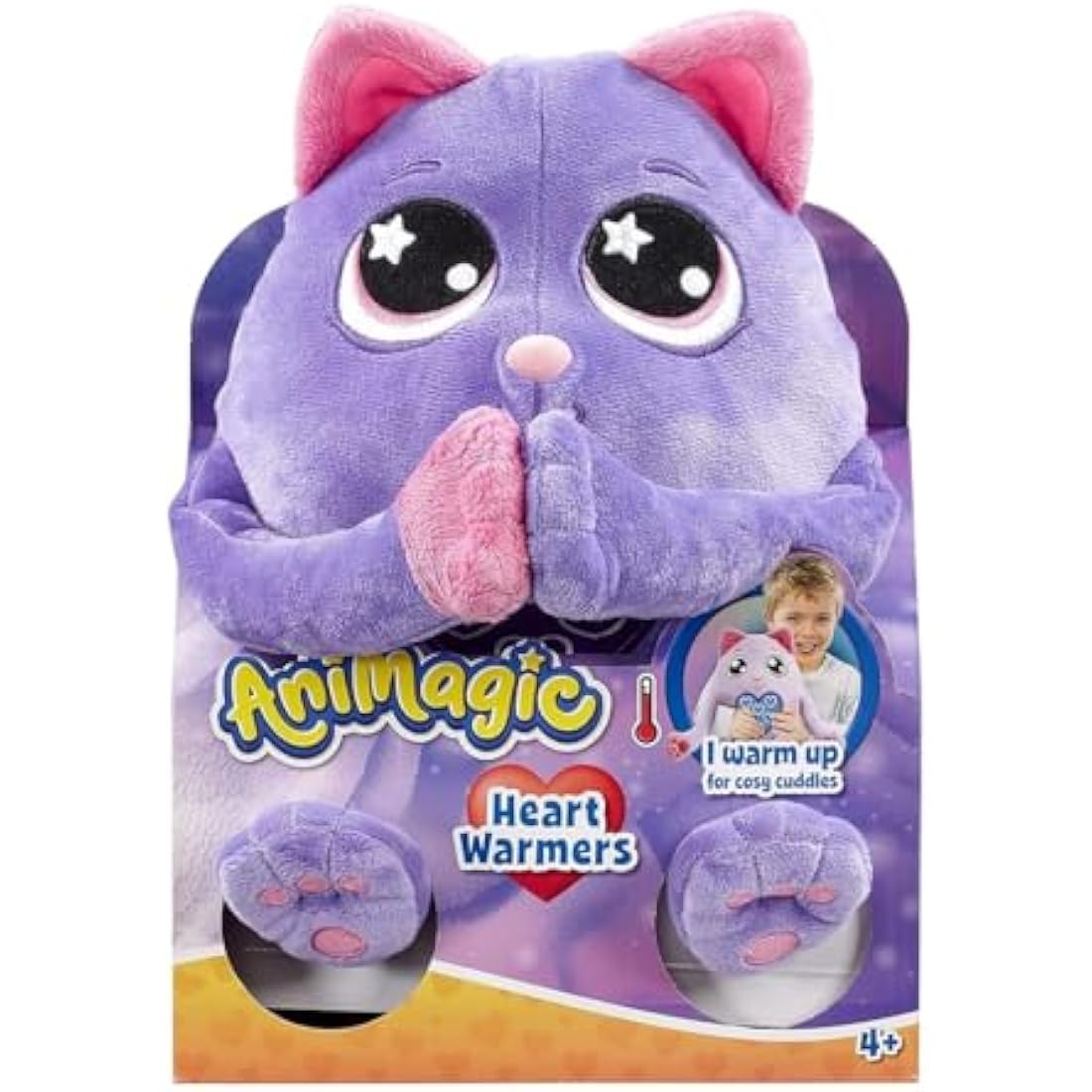 Animagic Cat Heated Plush Toy – Large Heart Warmers with Heat Pack