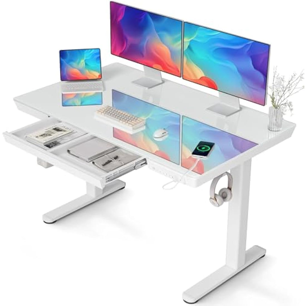 Claiks Glass Standing Desk – Electric Height Adjustable with Drawers