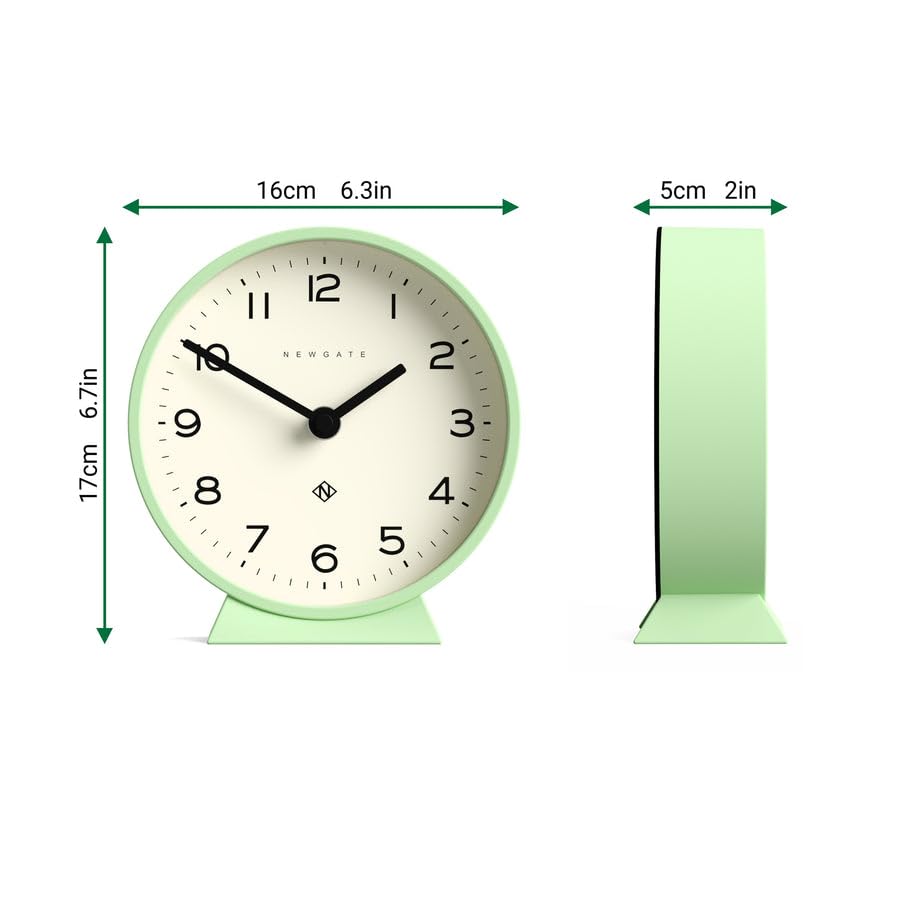 Newgate M Mantel Clock | Silent Sweep Non-Ticking Minimalist - Neo Mint