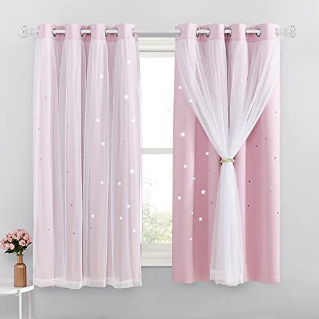 NICETOWN Star Cut Out Blackout Curtains | Pink Thermal 2-Panel Set, 52x63