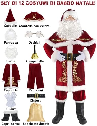 Santa Claus Costume - 12pc Deluxe Velvet Christmas Suit