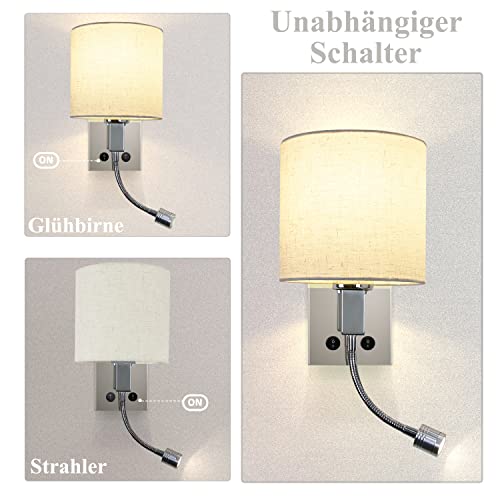 ZMH Modern LED Bedside Wall Lamp – Adjustable Reading Light with E27 Base