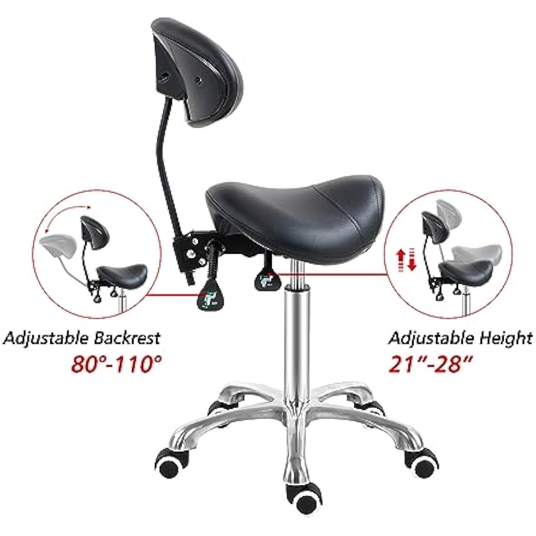 Antlu Ergonomic Saddle Stool with Adjustable Backrest | Black Salon Chair
