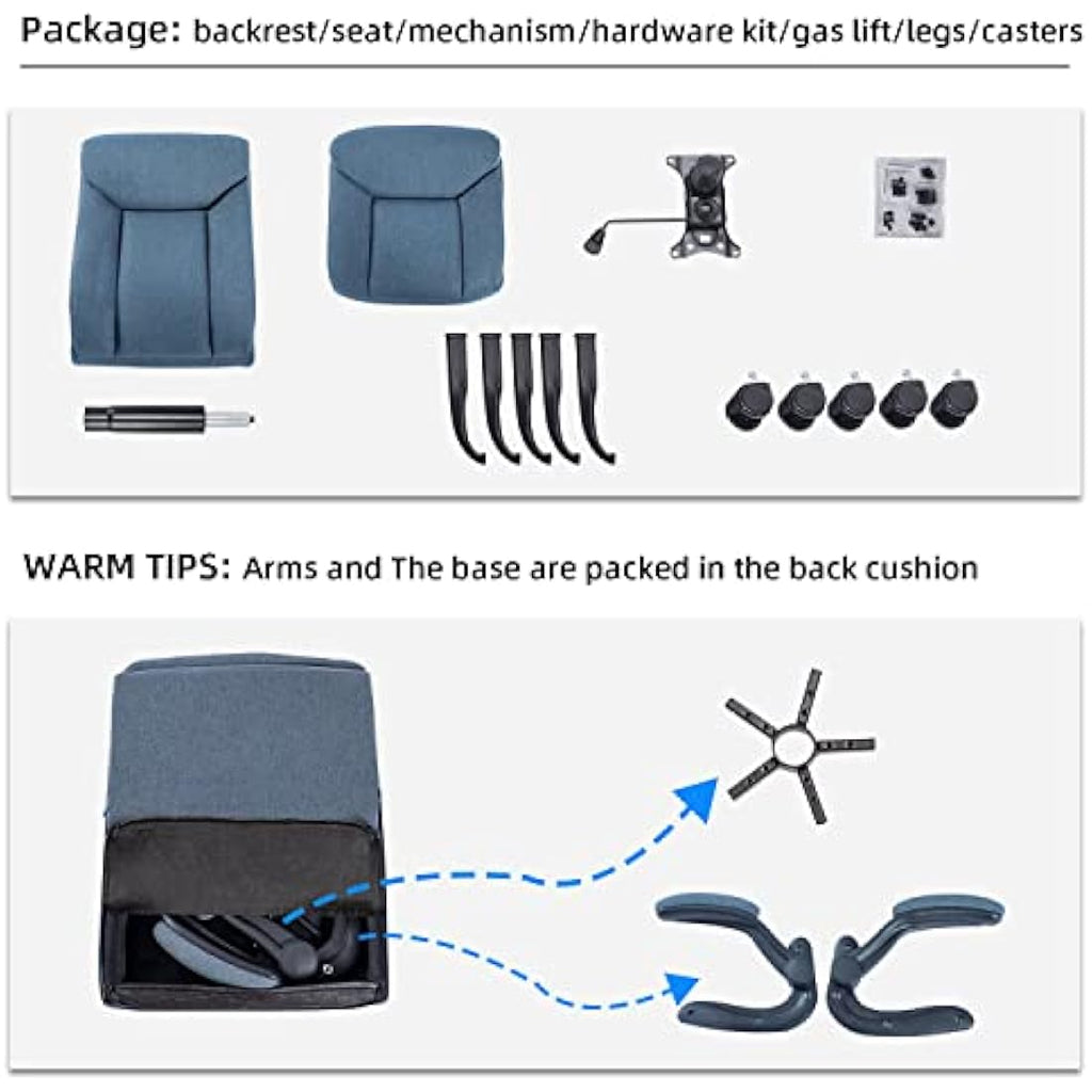 MZLEE Ergonomic Executive Office Chair with Flip-up Armrests - Navy Blue