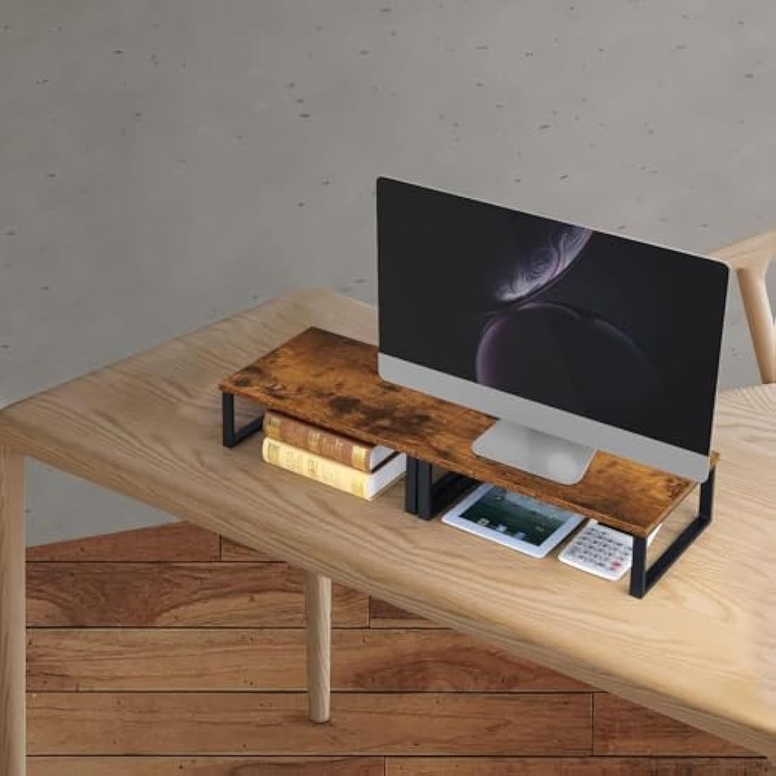 NORCEESAN Wood Monitor Stand Riser 2 Pack | Vintage Desktop Organizer