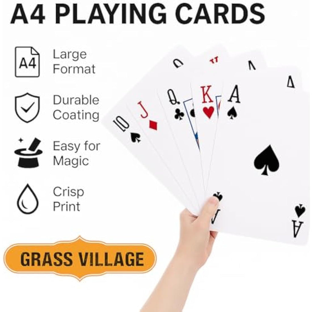 GrassVillage Jumbo A4 Playing Cards – Giant Water Resistant Outdoor Deck