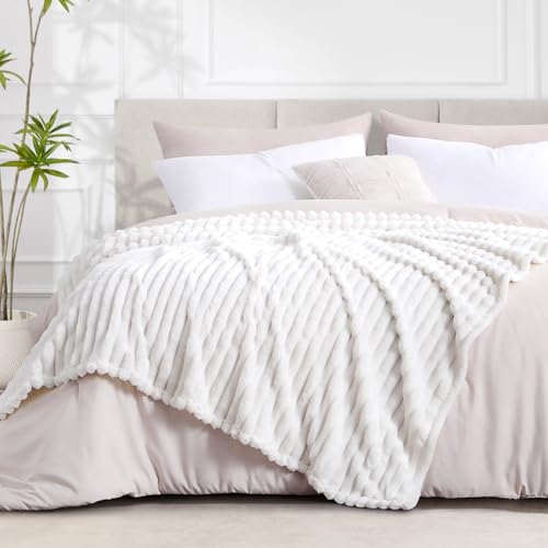 RUIKASI Fleece Throw Blanket | King Size Ribbed Soft Fluffy Sofa Throw