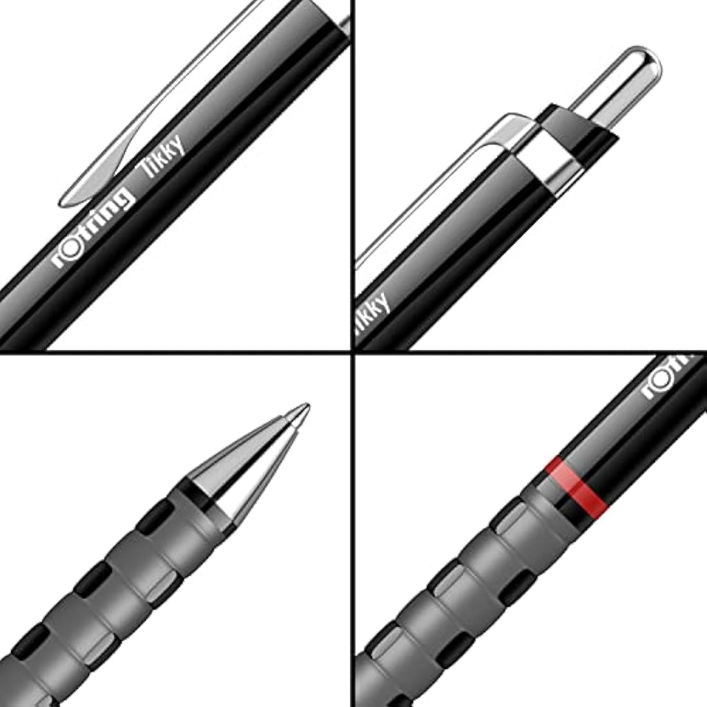 rOtring Tikky Ballpoint Pen – Ergonomic Rubber Grip, Black Barrel, 12pk