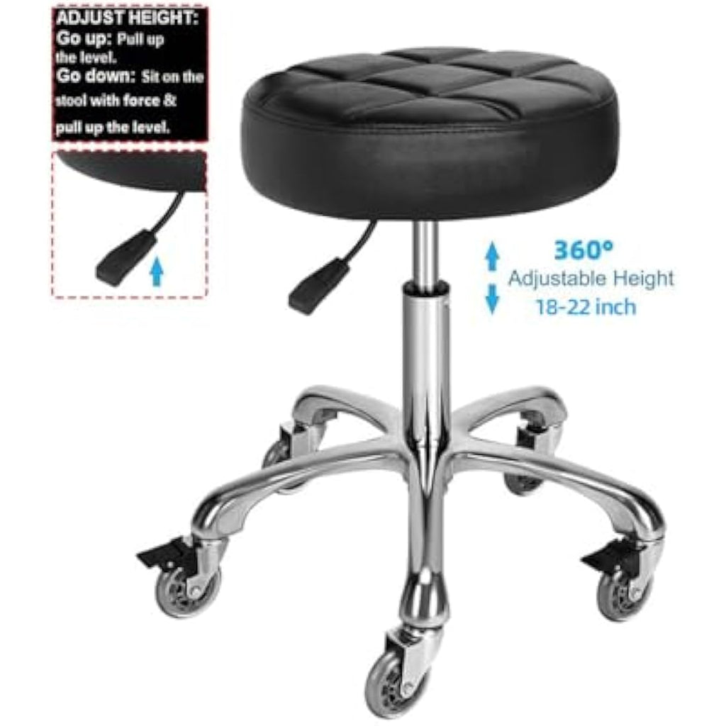 McDooFly Heavy Duty Rolling Stool – Adjustable Swivel Salon Chair with Wheels