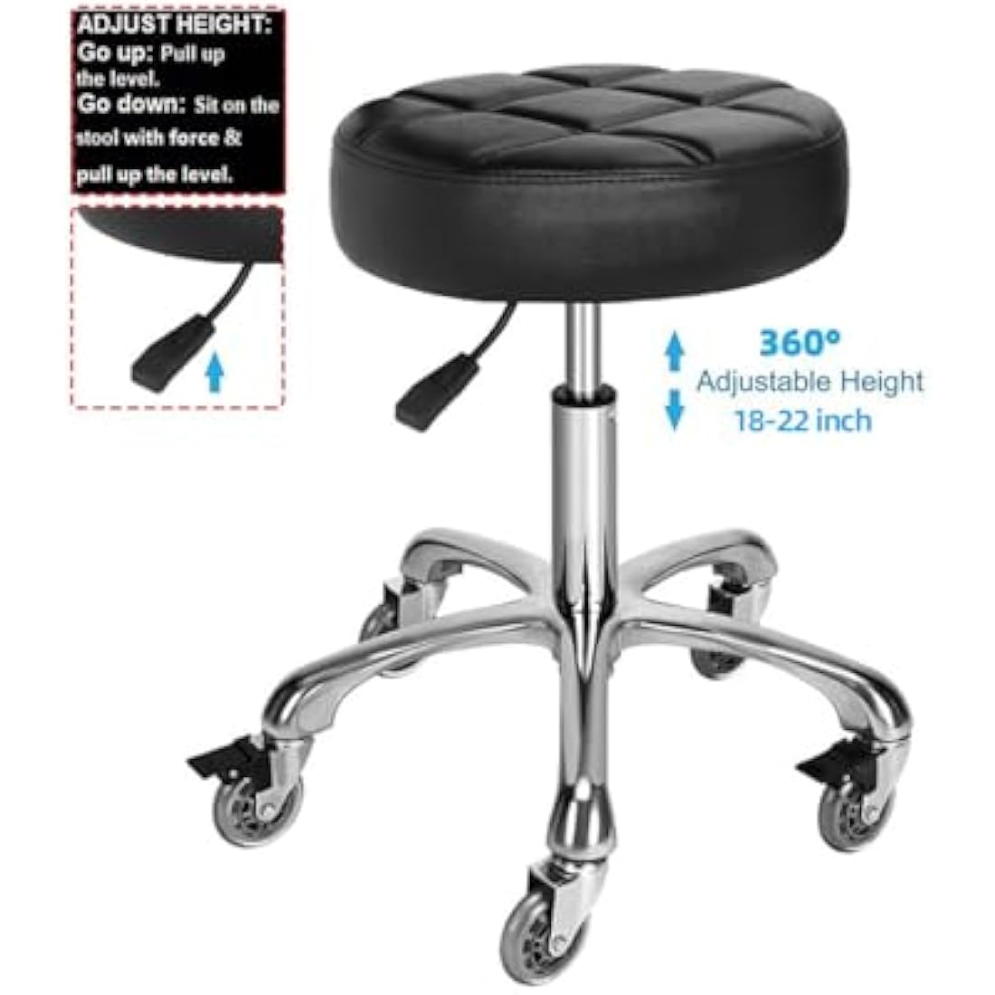 McDooFly Heavy Duty Rolling Stool – Adjustable Swivel Salon Chair with Wheels
