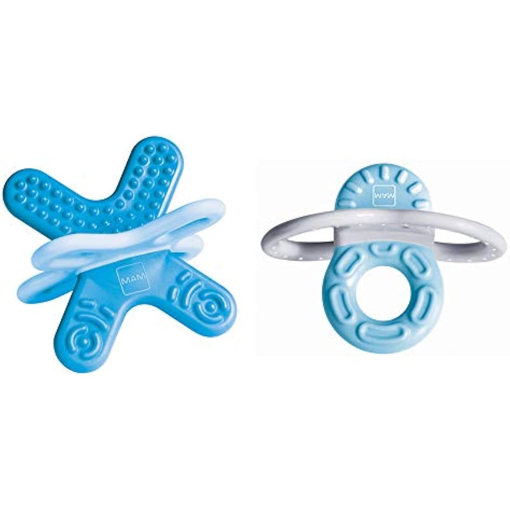 MAM Baby Teether Set – Phase 1 & 2 Teething Rings for Pain Relief, Blue