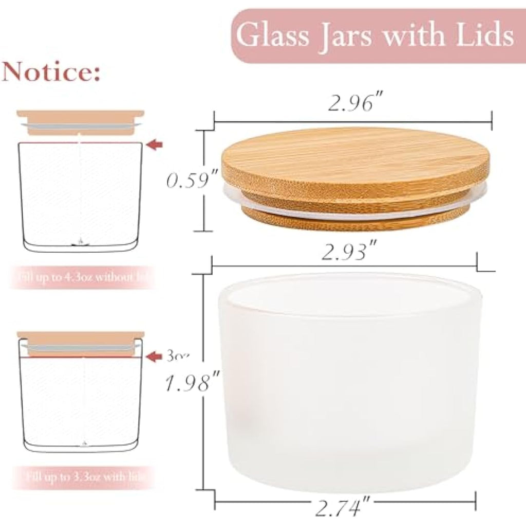 CONNOO 4oz Frosted Glass Candle Jars with Bamboo Lids - 15 Pack Bulk