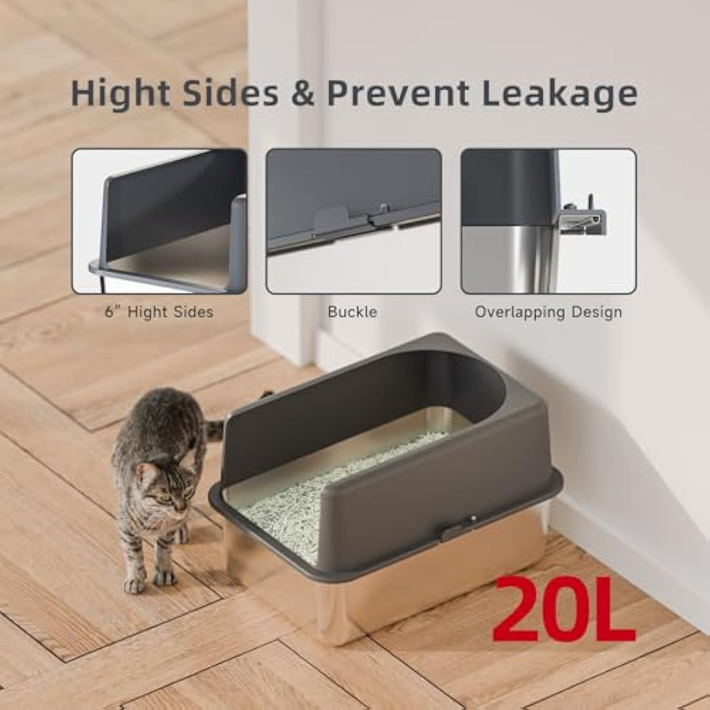 Jolof Store Stainless Steel Cat Litter Box with High-Sided Lid Enclosure